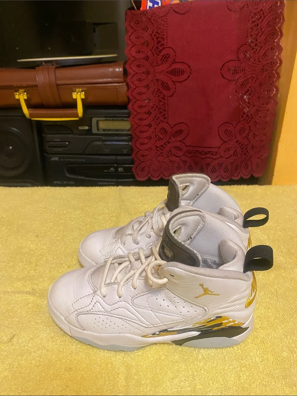 Nike Kids White High-Top Sneakers with Gray Tongue Accents